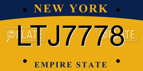 LTJ7778 New York License Plate