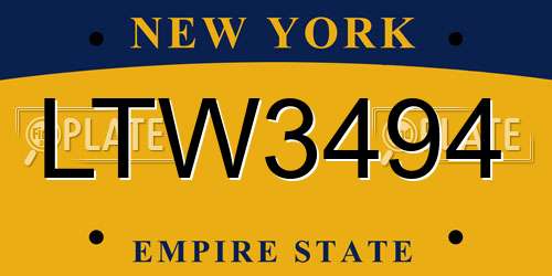 LTW3494 New York License Plate