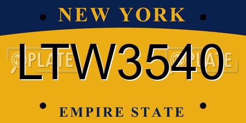LTW3540 New York License Plate