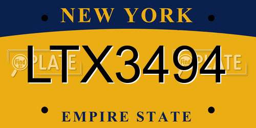 LTX3494 New York License Plate