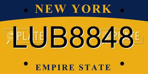 LUB8848 New York License Plate