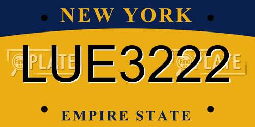 LUE3222 New York License Plate