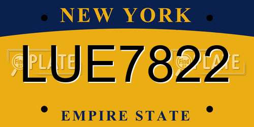 LUE7822 New York License Plate