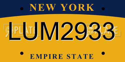 LUM2933 New York License Plate