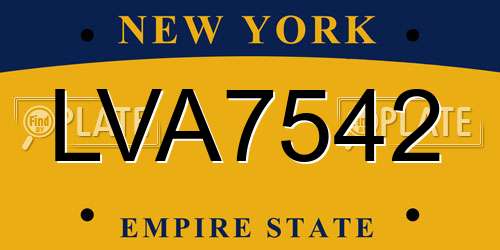 LVA7542 New York License Plate