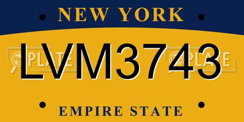 LVM3743 New York License Plate
