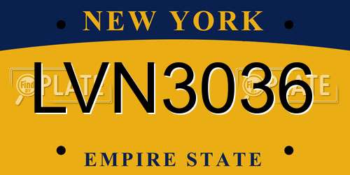 LVN3036 New York License Plate