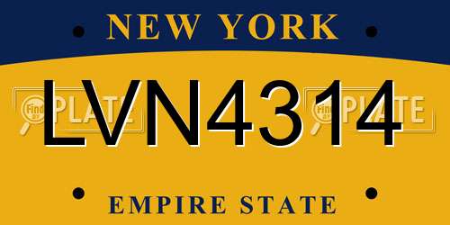 LVN4314 New York License Plate