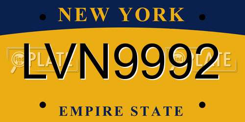 LVN9992 New York License Plate