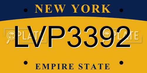 LVP3392 New York License Plate