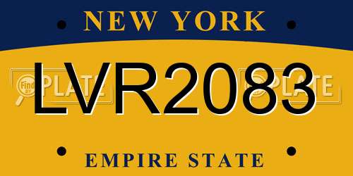LVR2083 New York License Plate