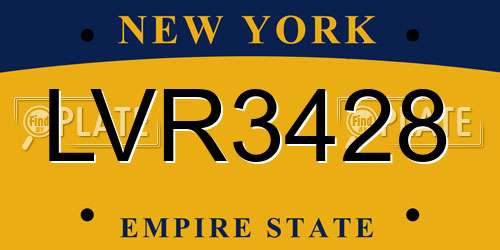 LVR3428 New York License Plate