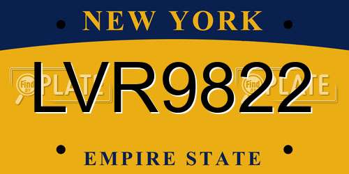 LVR9822 New York License Plate