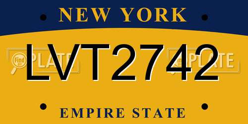 LVT2742 New York License Plate