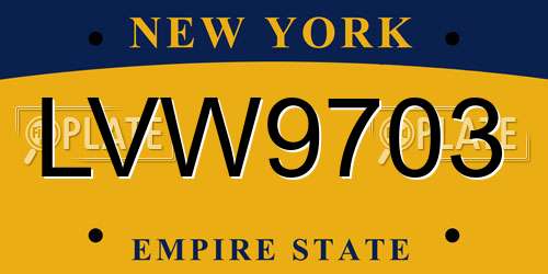 LVW9703 New York License Plate