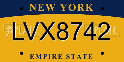 LVX8742 New York License Plate