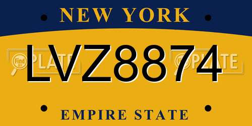 LVZ8874 New York License Plate