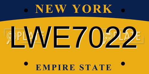 LWE7022 New York License Plate