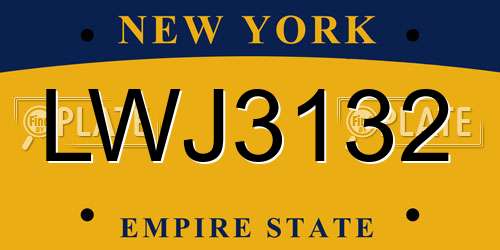 LWJ3132 New York License Plate