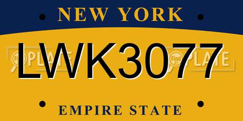 LWK3077 New York License Plate