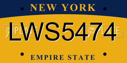 LWS5474 New York License Plate