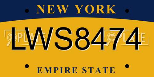 LWS8474 New York License Plate
