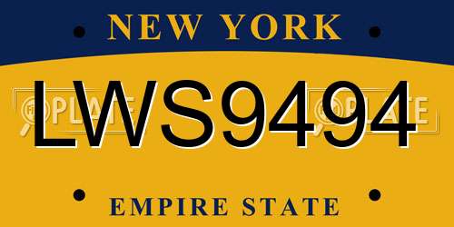 LWS9494 New York License Plate