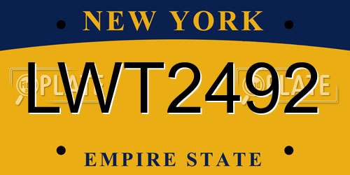 LWT2492 New York License Plate