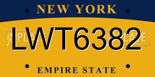 LWT6382 New York License Plate