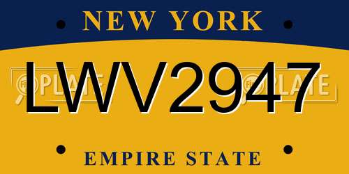LWV2947 New York License Plate
