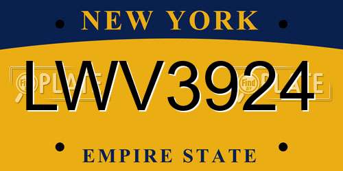 LWV3924 New York License Plate