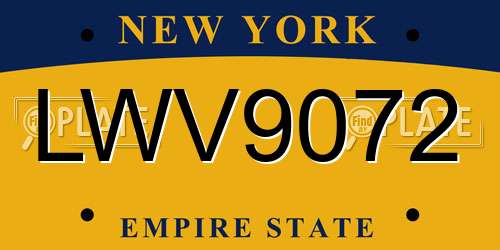 LWV9072 New York License Plate