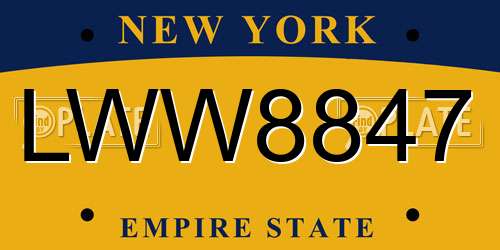 LWW8847 New York License Plate