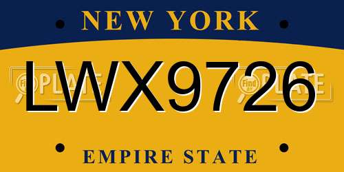 LWX9726 New York License Plate