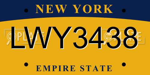 LWY3438 New York License Plate