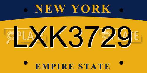 LXK3729 New York License Plate