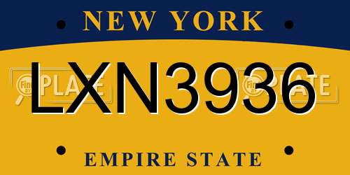 LXN3936 New York License Plate