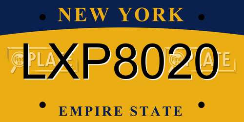 LXP8020 New York License Plate