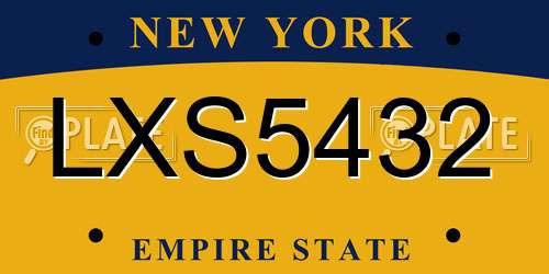 LXS5432 New York License Plate