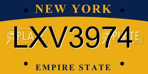 LXV3974 New York License Plate