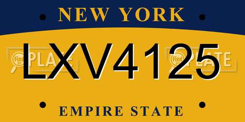 LXV4125 New York License Plate
