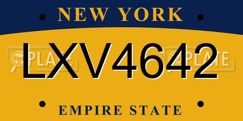 LXV4642 New York License Plate