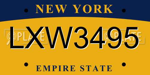 LXW3495 New York License Plate