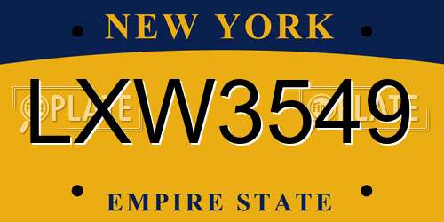 LXW3549 New York License Plate