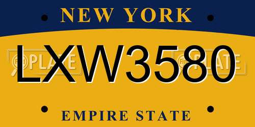 LXW3580 New York License Plate