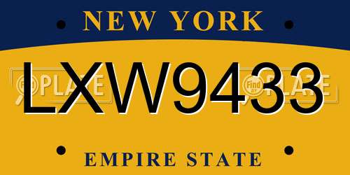 LXW9433 New York License Plate