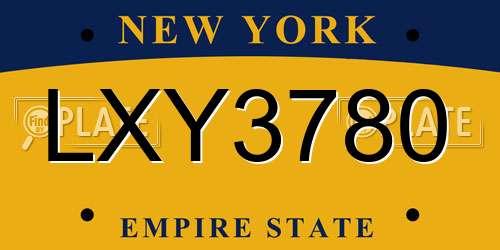 LXY3780 New York License Plate