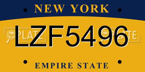 LZF5496 New York License Plate
