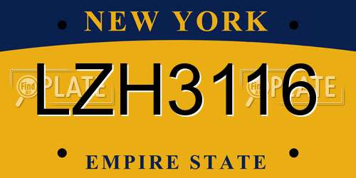 LZH3116 New York License Plate