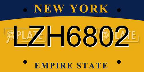 LZH6802 New York License Plate